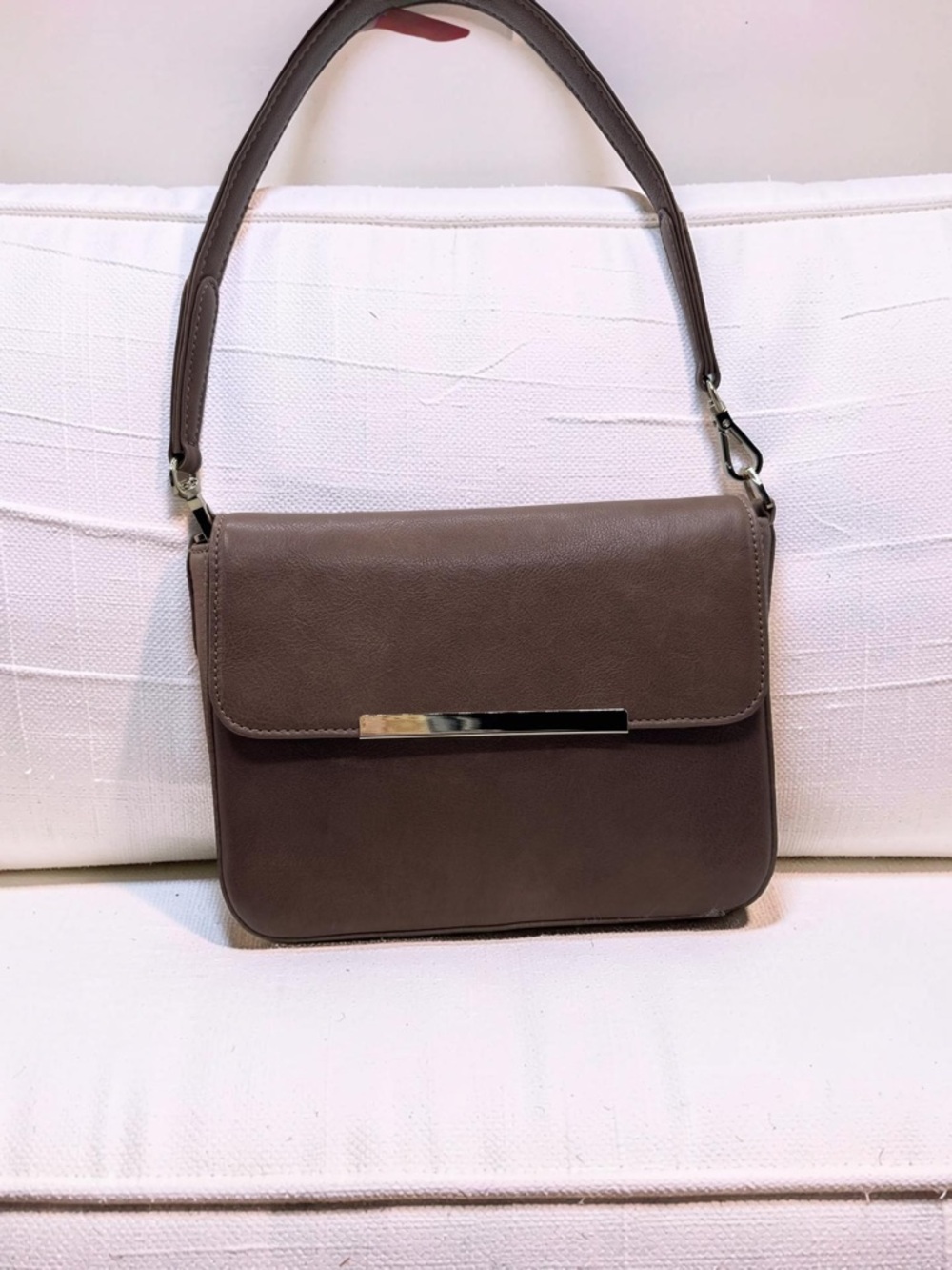 CNG Brown Faux Leather Shoulder Bag Minimalist Flap Handbag